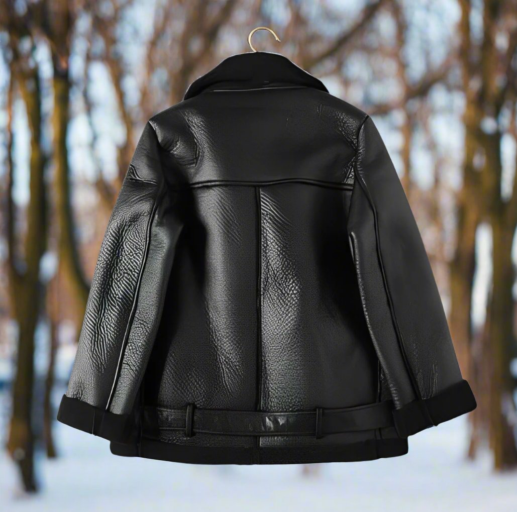 Alva - Stilvolle Leder-Bikerjacke mit Polokragen und Gürtel