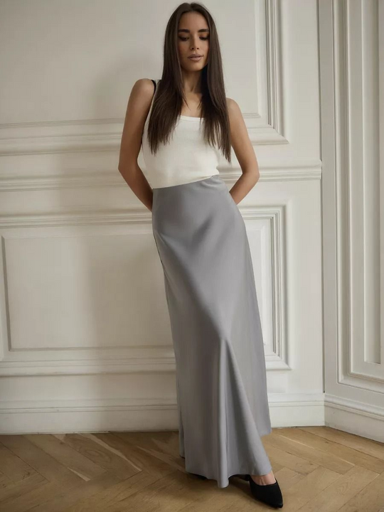 Andrina - Langer Rock aus Satin mit Fishtail-Schnitt