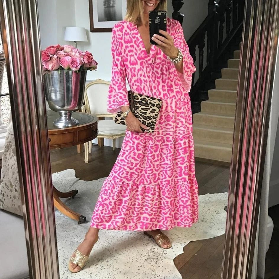 Kali - Rosa Leoparden-Maxikleid