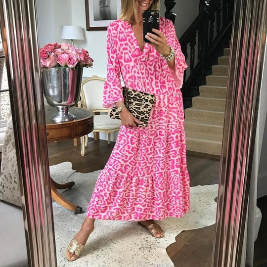 Kali - Rosa Leoparden-Maxikleid