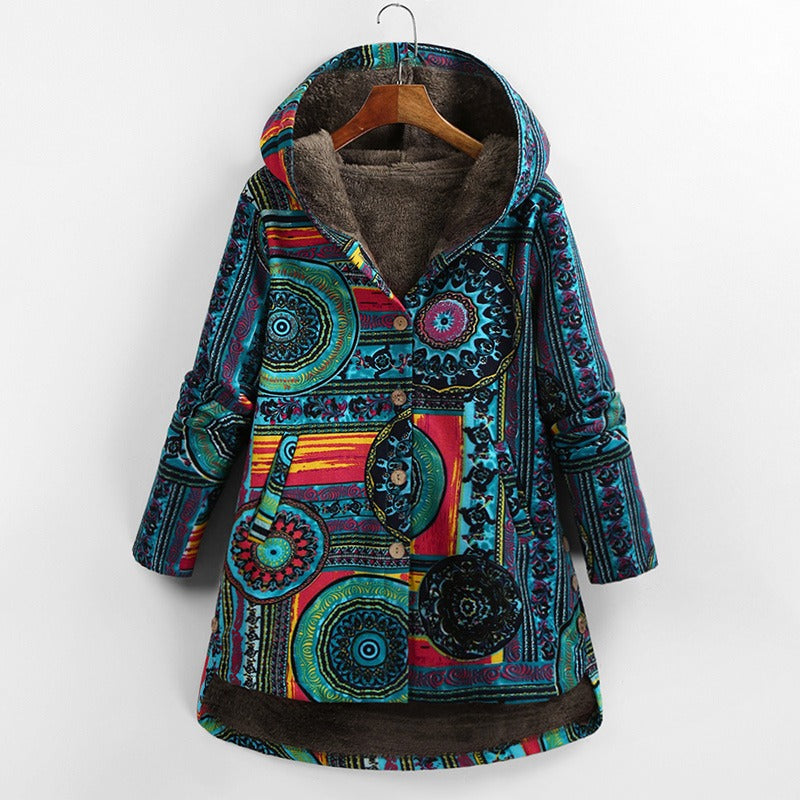 Calanthe - Baumwolljacke mit ethnischen Blumenmuster und Kapuze