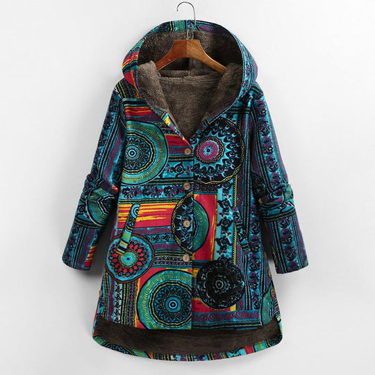 Calanthe - Baumwolljacke mit ethnischen Blumenmuster und Kapuze