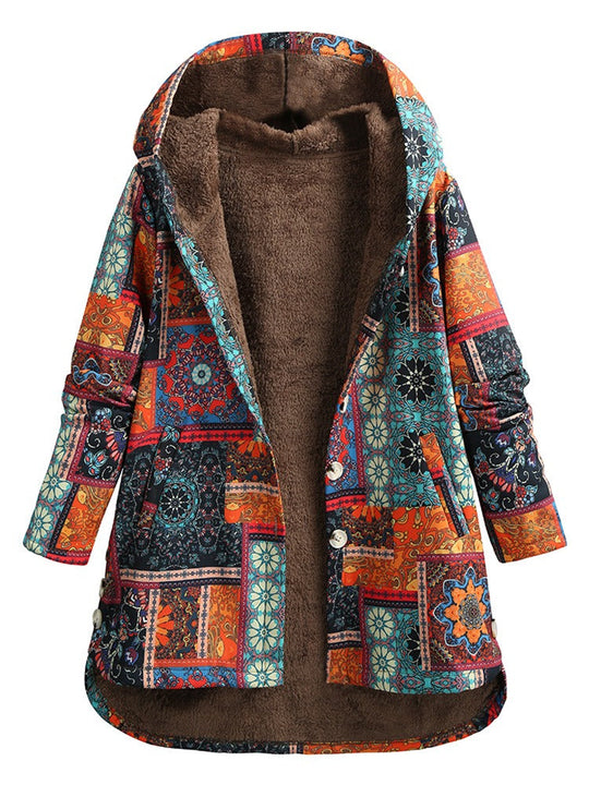 Calanthe - Baumwolljacke mit ethnischen Blumenmuster und Kapuze