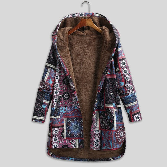 Calanthe - Baumwolljacke mit ethnischen Blumenmuster und Kapuze