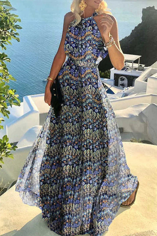 Georgia - Bohème Print Patchwork Halter Plisseekleider