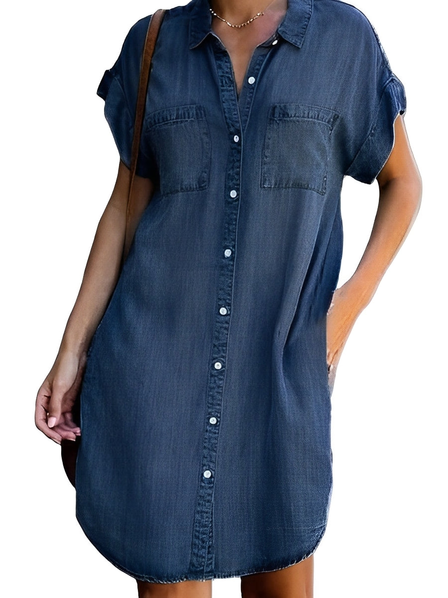 Anise- Jeans-Midikleid mit kurzen Ärmeln