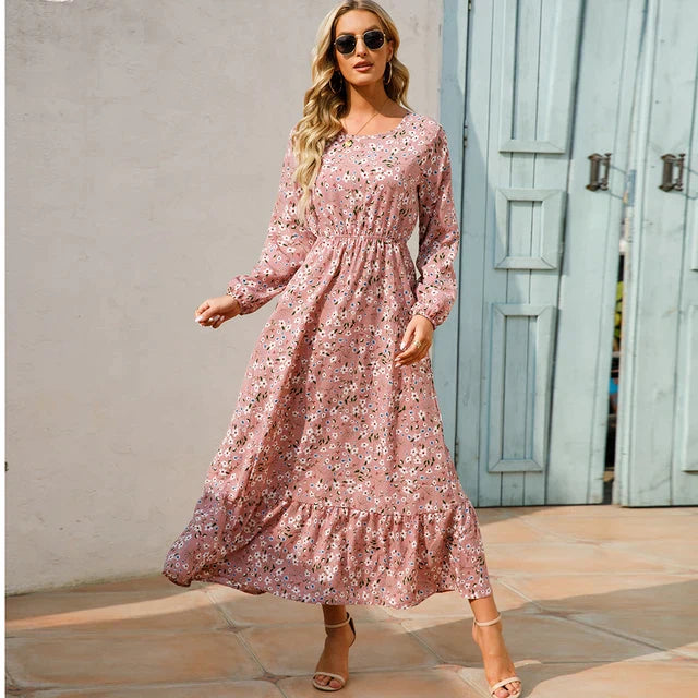 Dina - Modisches Blumenkleid mit Rundhalsausschnitt