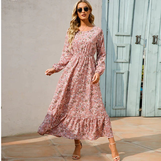 Dina - Modisches Blumenkleid mit Rundhalsausschnitt