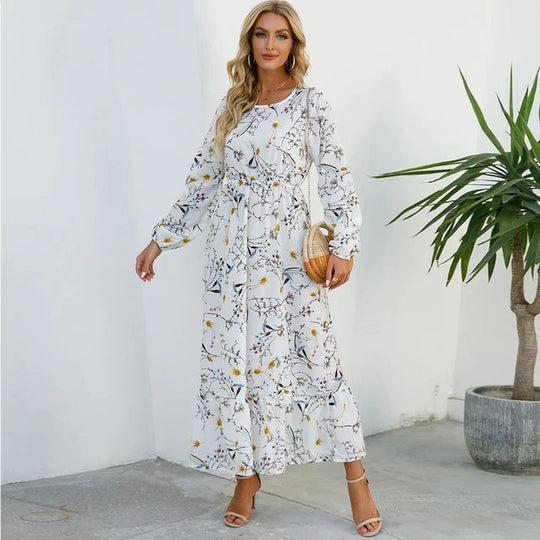 Dina - Modisches Blumenkleid mit Rundhalsausschnitt