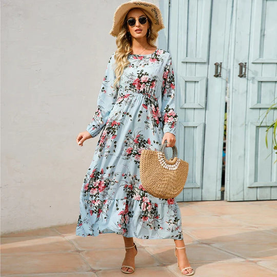 Dina - Modisches Blumenkleid mit Rundhalsausschnitt