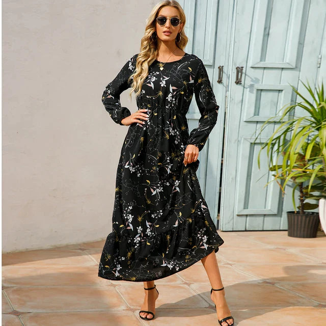 Dina - Modisches Blumenkleid mit Rundhalsausschnitt