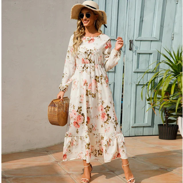 Dina - Modisches Blumenkleid mit Rundhalsausschnitt