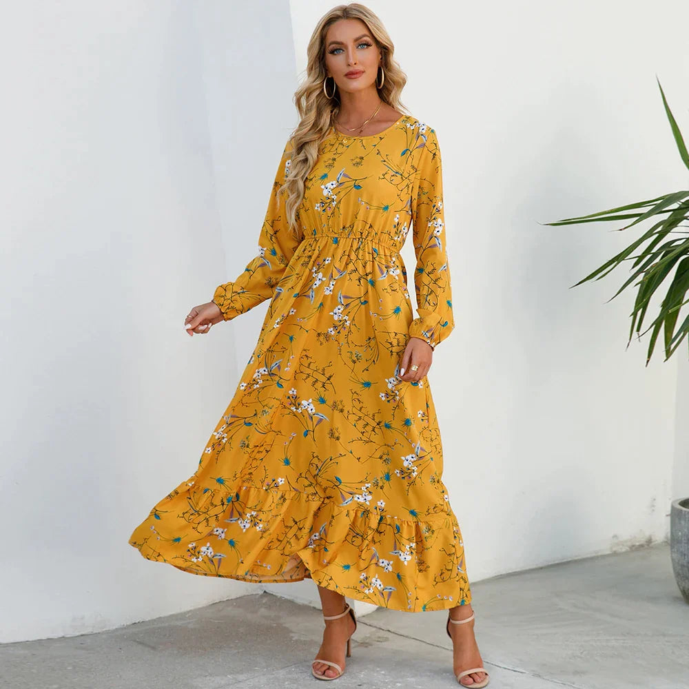 Dina - Modisches Blumenkleid mit Rundhalsausschnitt