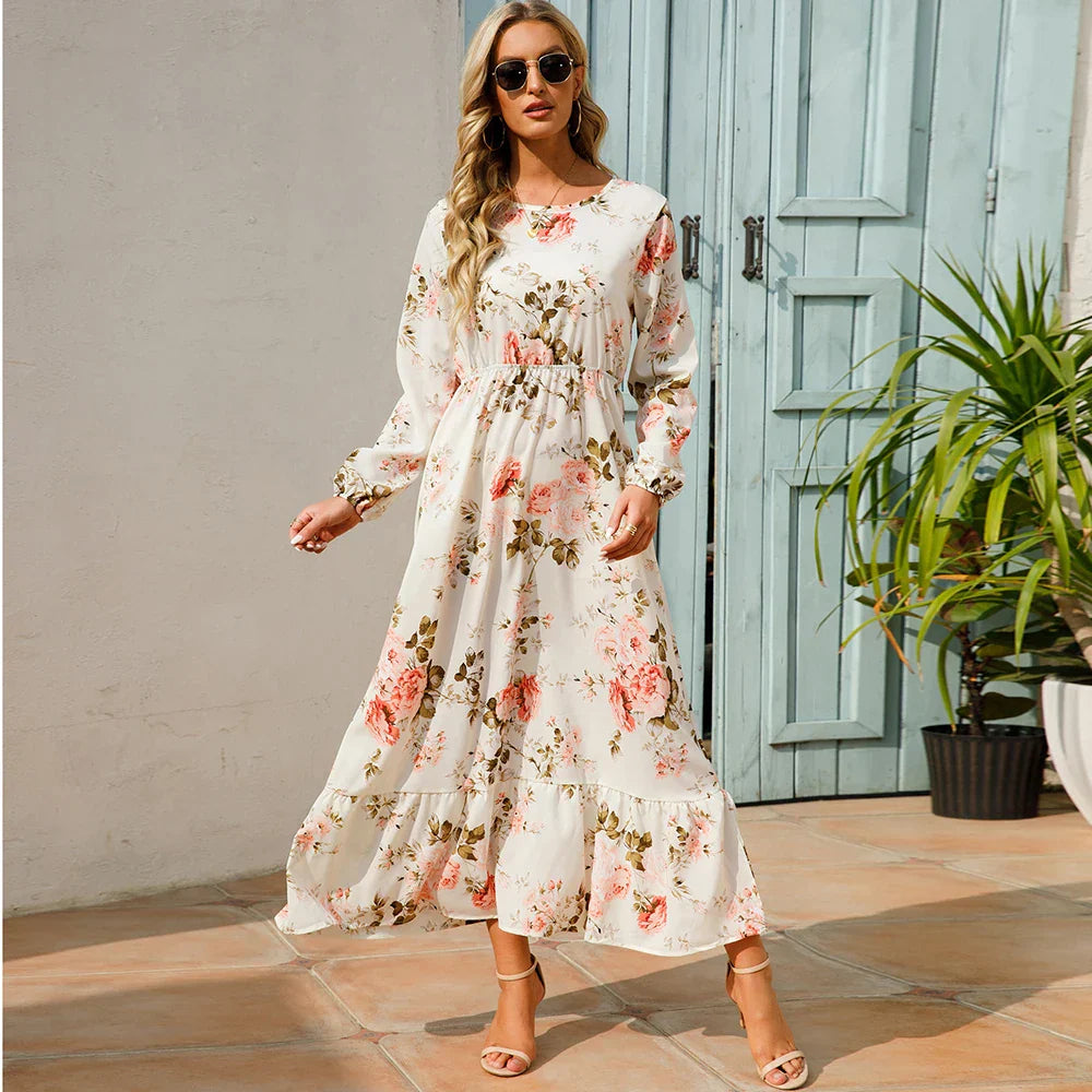 Dina - Modisches Blumenkleid mit Rundhalsausschnitt