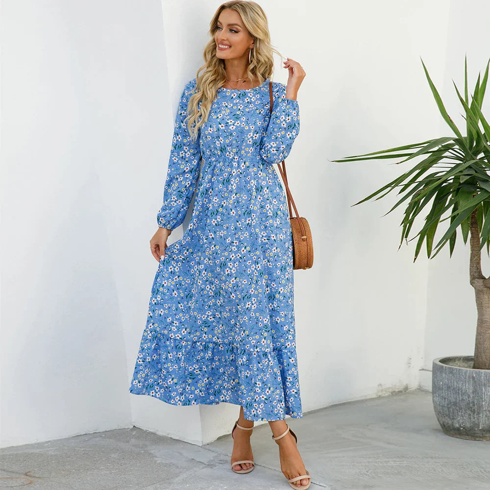 Dina - Modisches Blumenkleid mit Rundhalsausschnitt