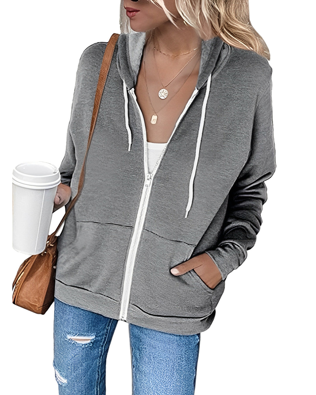 Azura - Leichter Kapuzenpullover mit Reißverschluss und Taschen