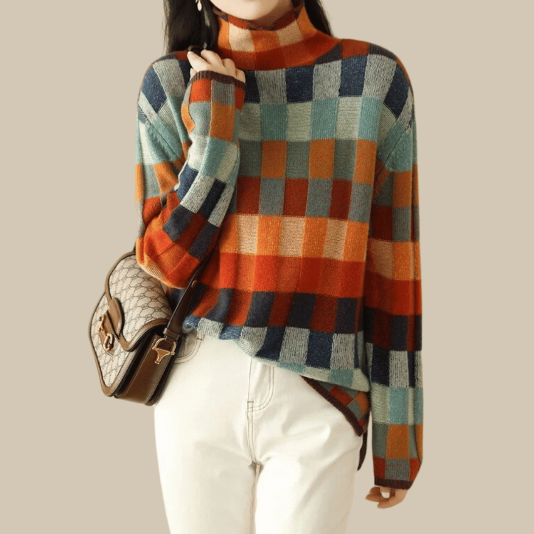 Madoline - Rollkragenpullover aus Kaschmir mit Schachbrettmuster