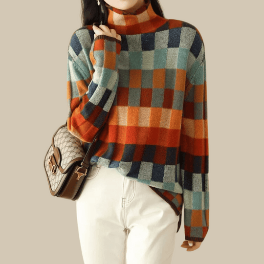Madoline - Rollkragenpullover aus Kaschmir mit Schachbrettmuster