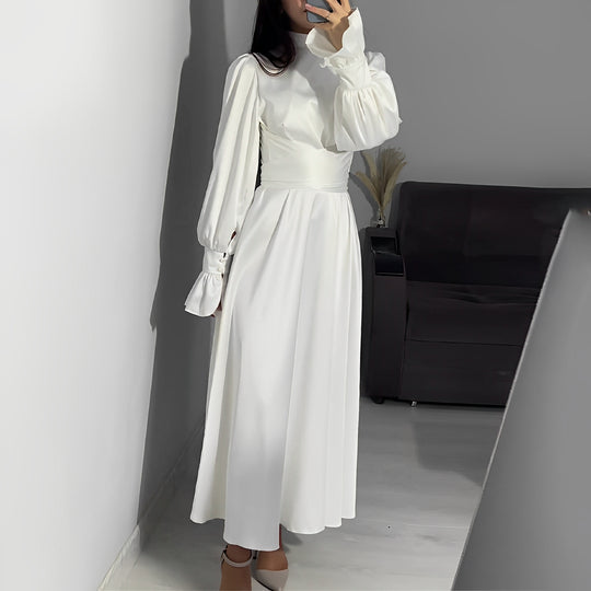 Emory - Langes Damenkleid mit hoher Taille und Rüschenärmeln