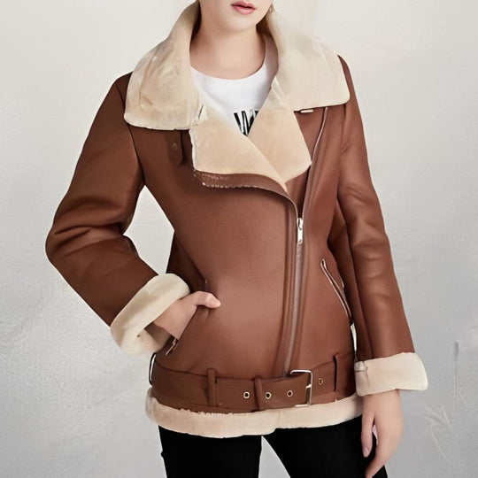 Alva - Stilvolle Leder-Bikerjacke mit Polokragen und Gürtel