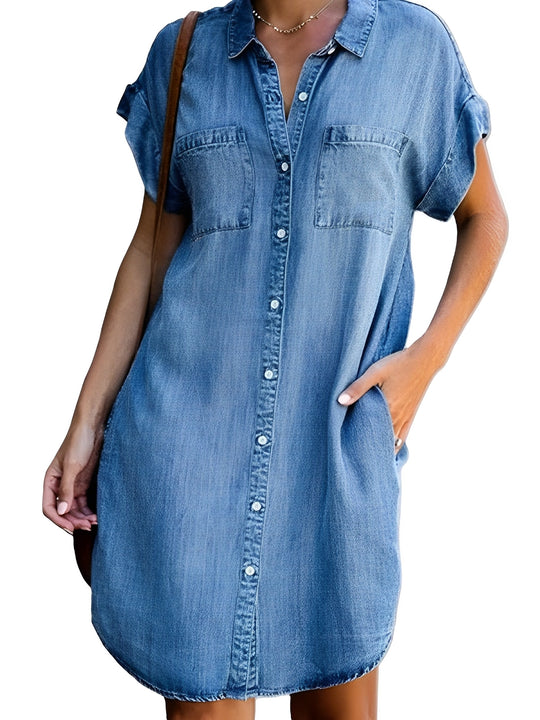 Anise- Jeans-Midikleid mit kurzen Ärmeln
