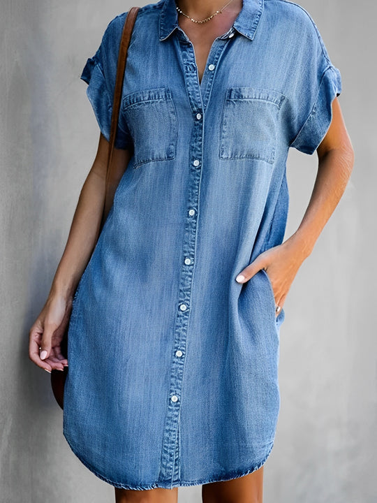 Anise- Jeans-Midikleid mit kurzen Ärmeln