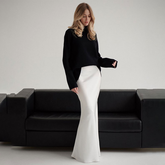 Andrina - Langer Rock aus Satin mit Fishtail-Schnitt