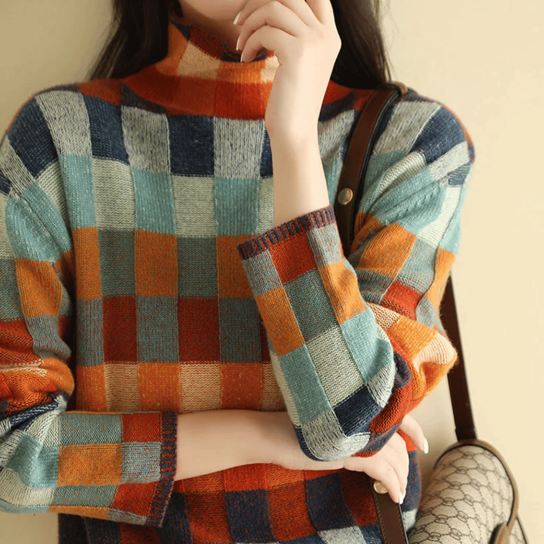 Madoline - Rollkragenpullover aus Kaschmir mit Schachbrettmuster