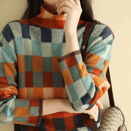 Madoline - Rollkragenpullover aus Kaschmir mit Schachbrettmuster