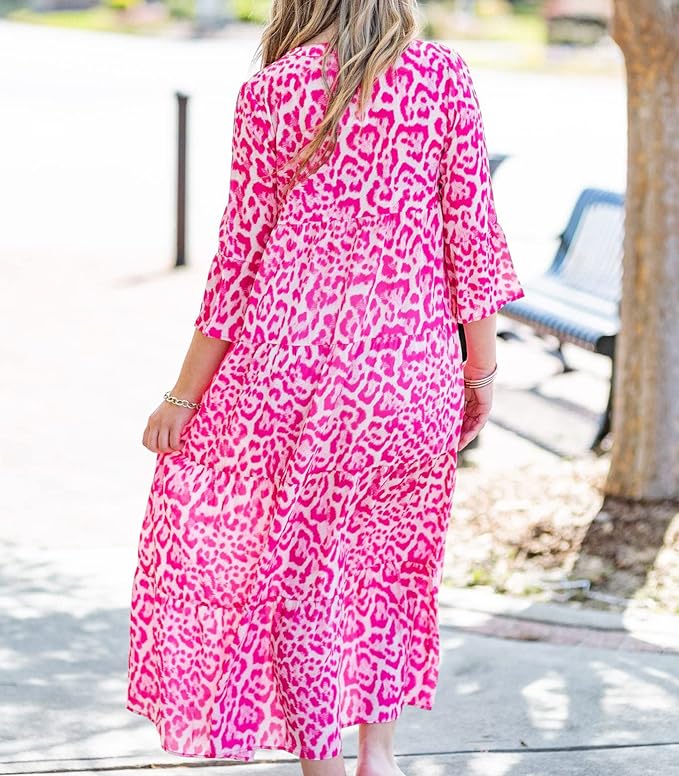Kali - Rosa Leoparden-Maxikleid