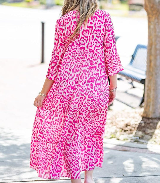 Kali - Rosa Leoparden-Maxikleid
