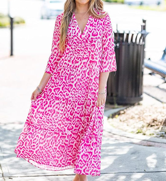 Kali - Rosa Leoparden-Maxikleid