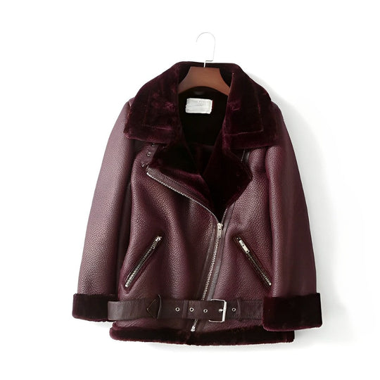 Alva - Stilvolle Leder-Bikerjacke mit Polokragen und Gürtel