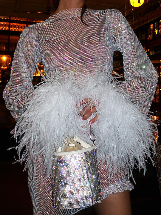 Carmen - Durchsichtiges Partykleid mit Federn