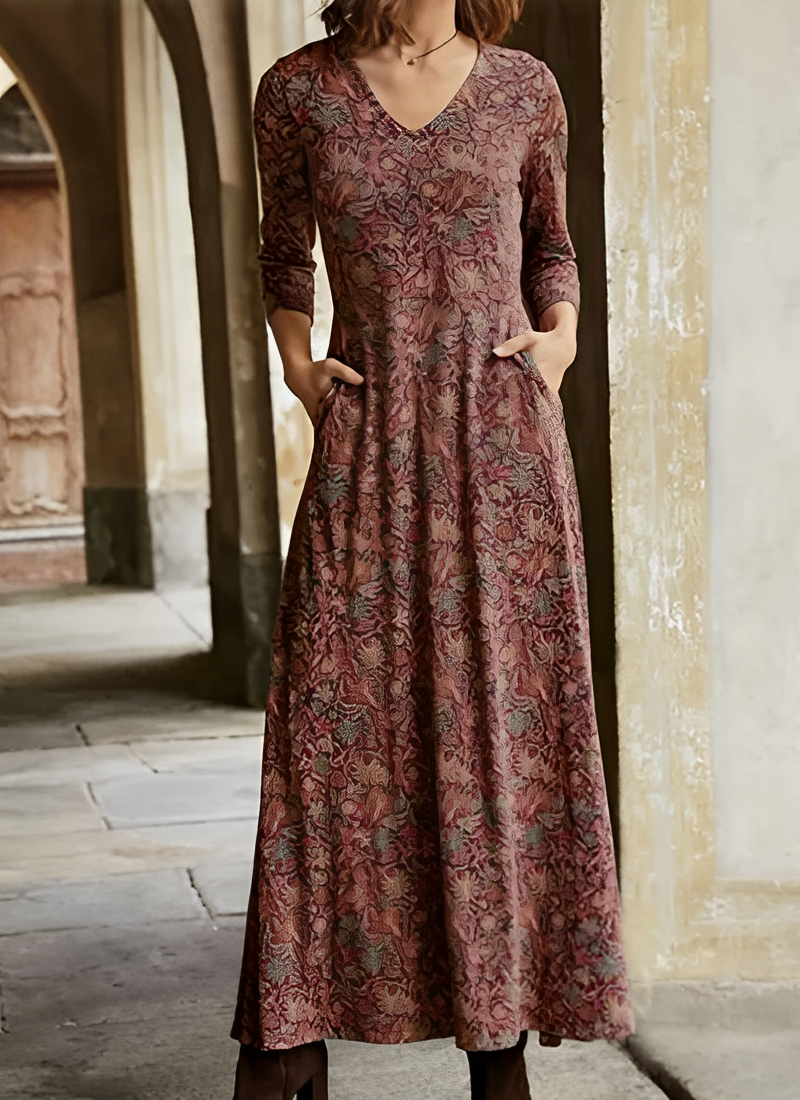 Adeline - Langes Kleid mit Vintage-Muster