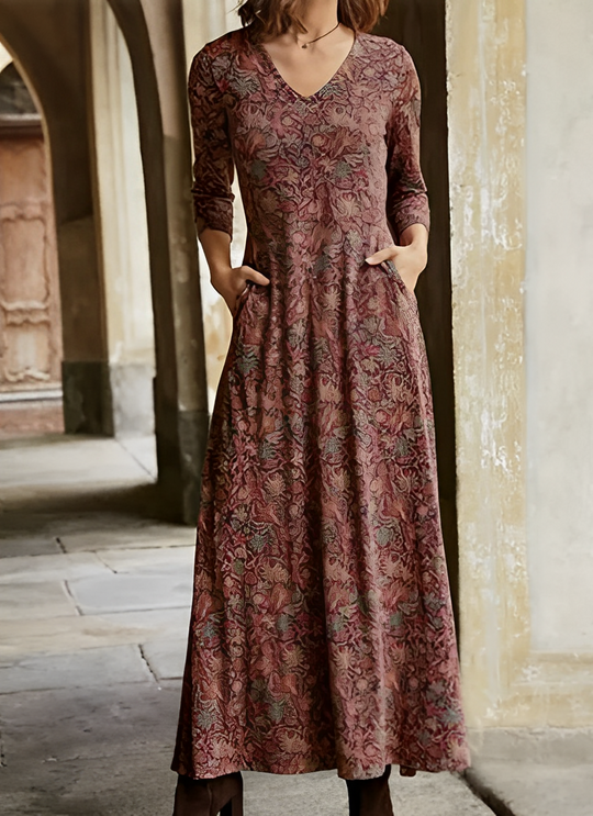 Adeline - Langes Kleid mit Vintage-Muster