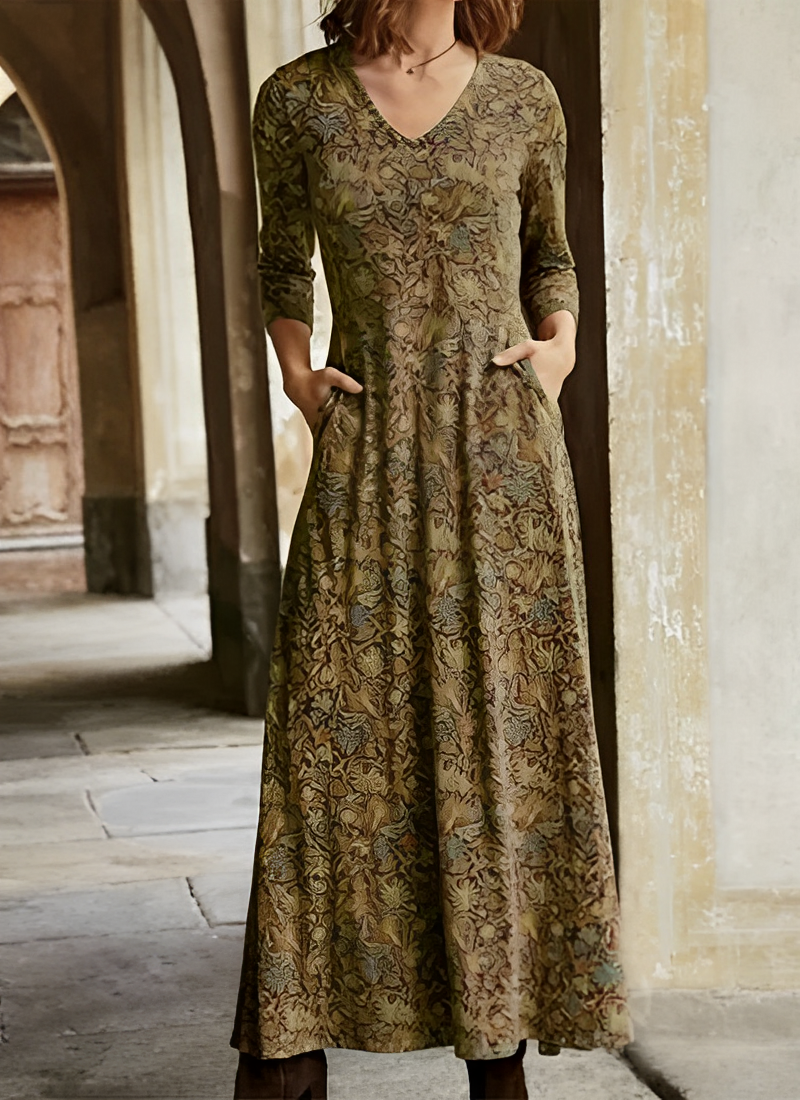 Adeline - Langes Kleid mit Vintage-Muster
