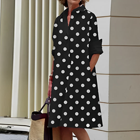 Masha - Fashion Langarm Kragen Midikleid