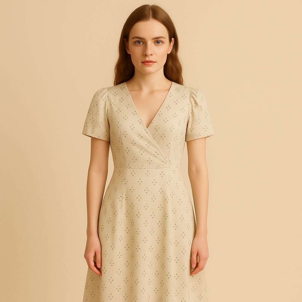 Stil-mode | Damen – Wickelkleid mit V-Ausschnitt – Zartes Blumenmuster