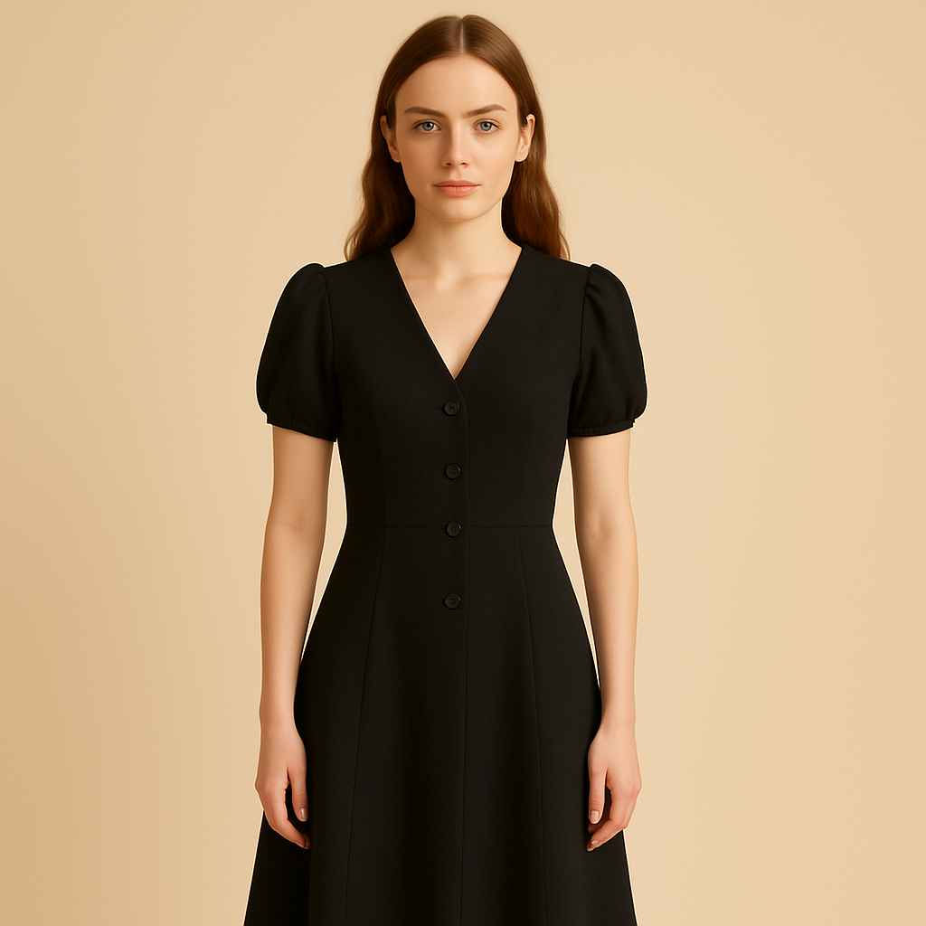 Stil-mode | Damen – Klassisches V-Ausschnitt Kleid – Zeitlose Eleganz