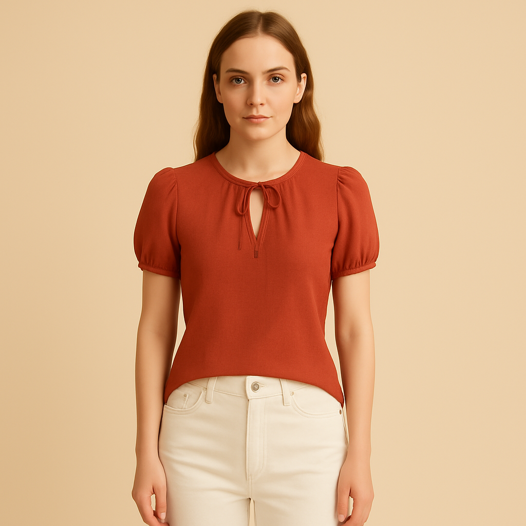 Stil-mode | Damen – Bluse mit Puffärmeln und Schlitzbindung – Stilvoller Komfort