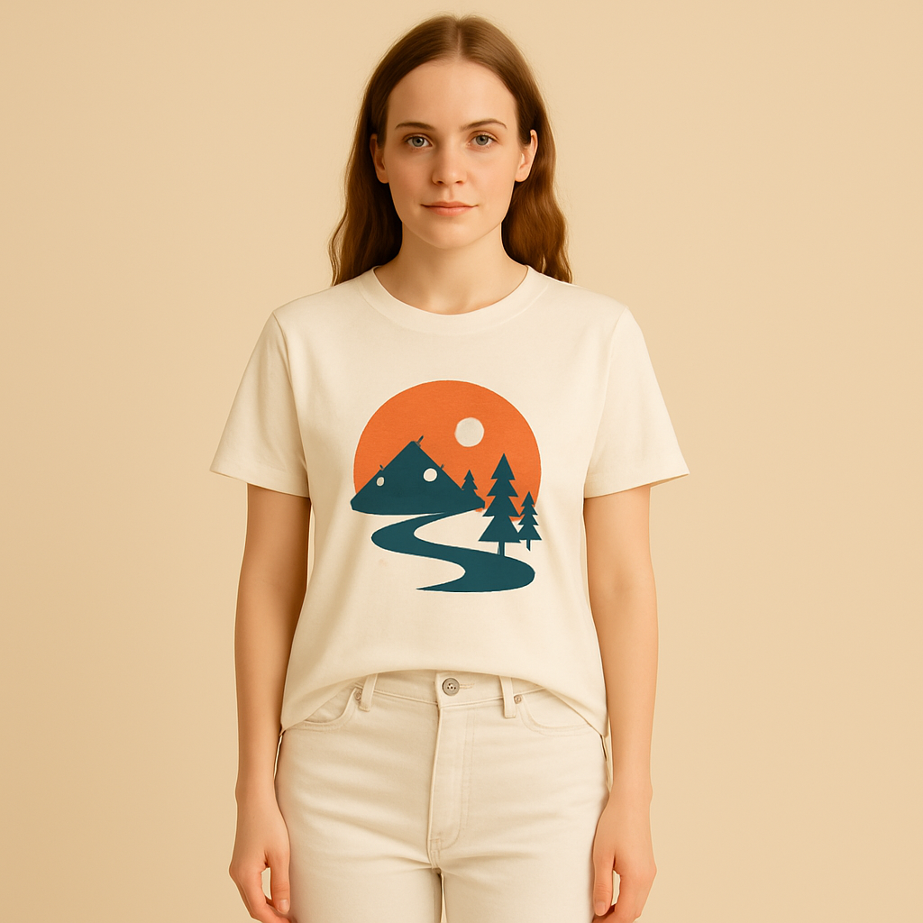 Stil-mode | Damen – Grafik-T-Shirt – Berg-Sonnenuntergang Design
