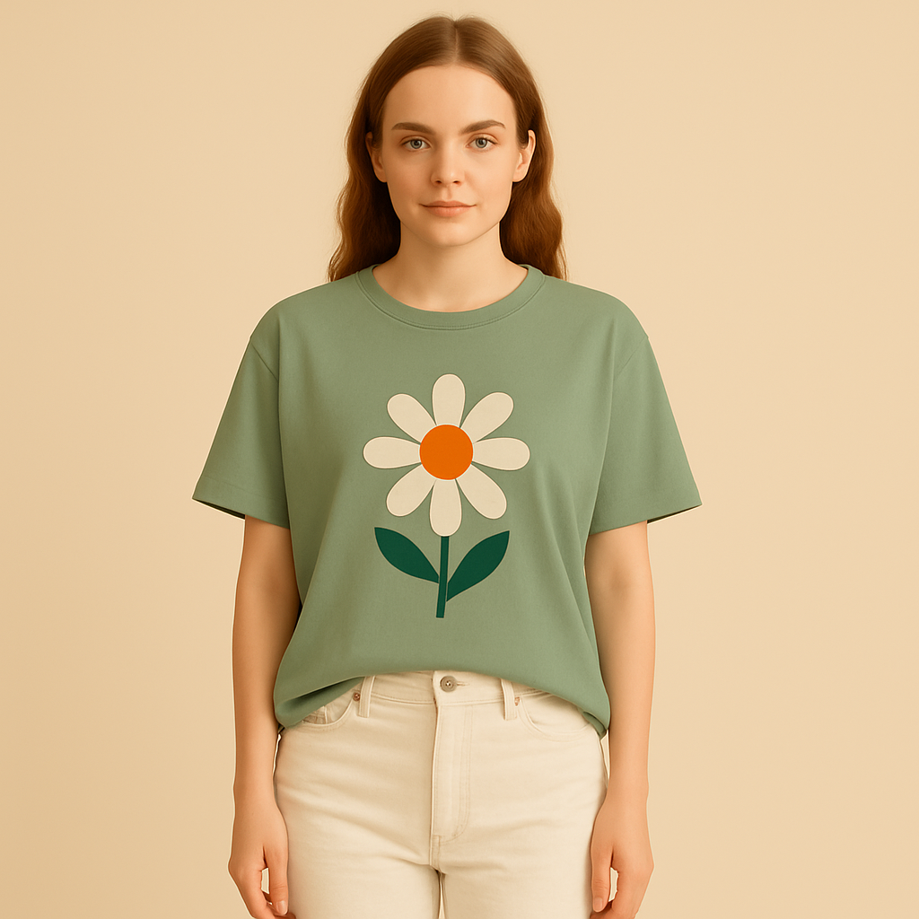 Stil-mode | Damen – Grafik-T-Shirt – Gänseblümchen Print
