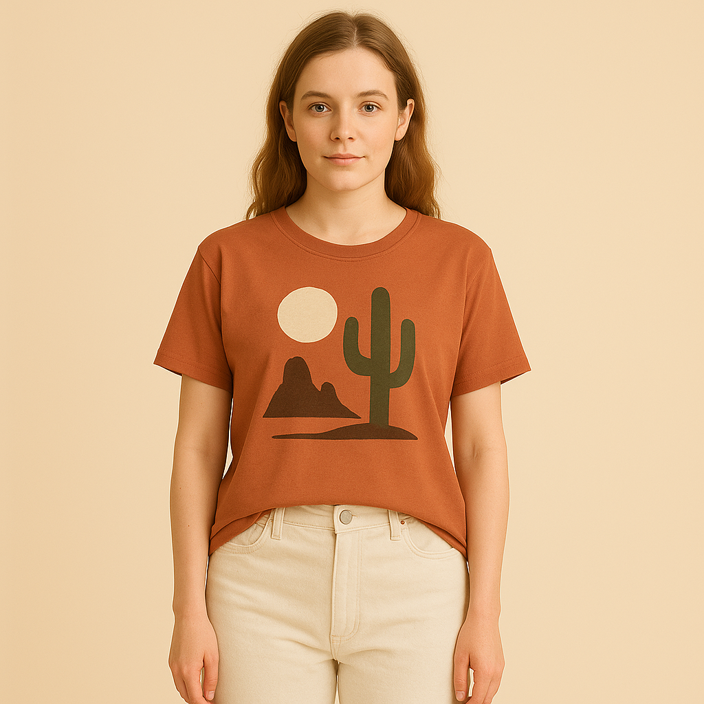 Stil-mode | Damen – Grafik-T-Shirt – Wüstenkaktus Motiv