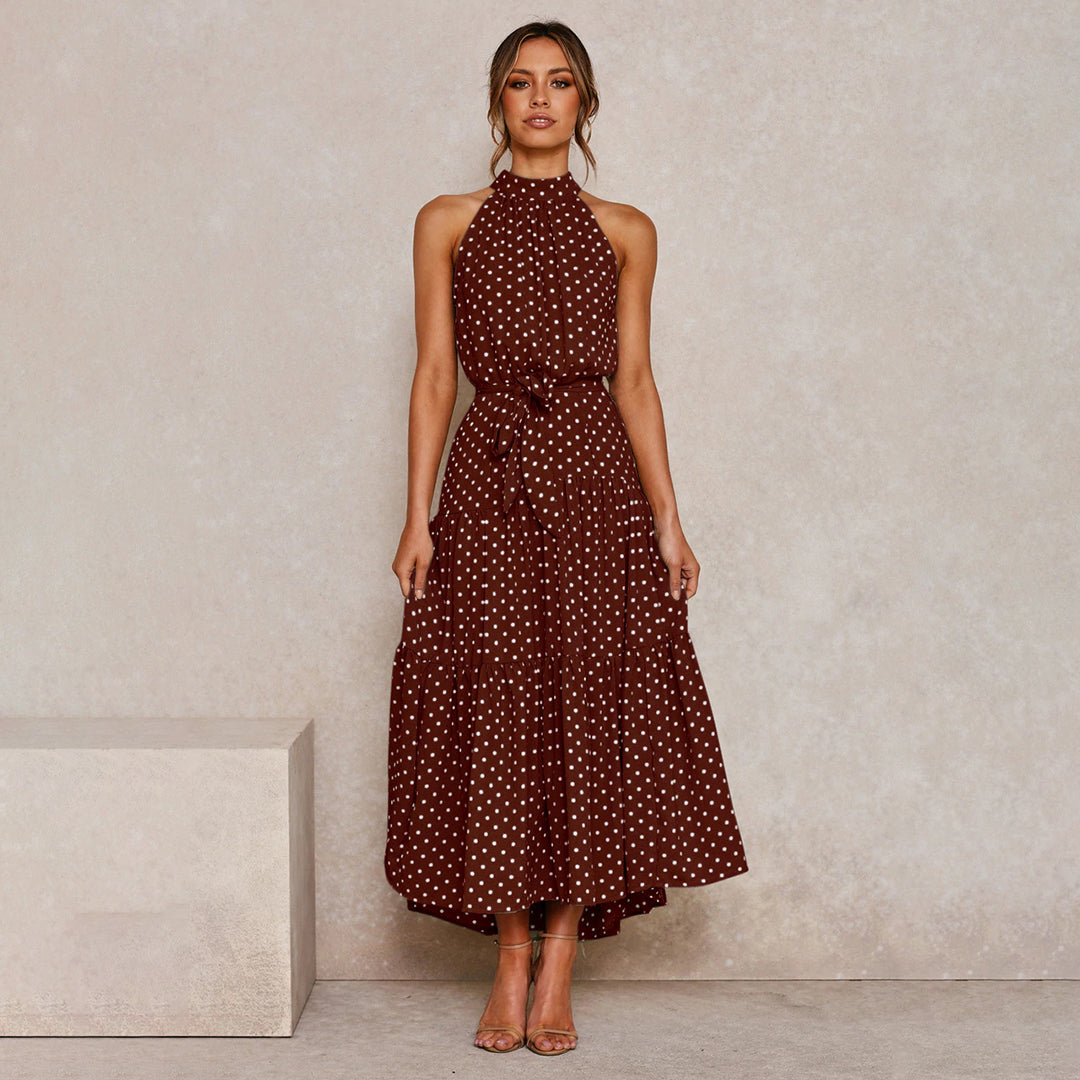 Paula - Elegantes Tupfenkleid mit Neckholder-Ausschnitt