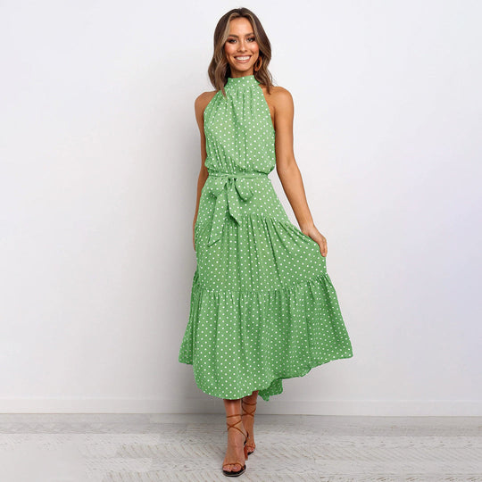 Paula - Elegantes Tupfenkleid mit Neckholder-Ausschnitt