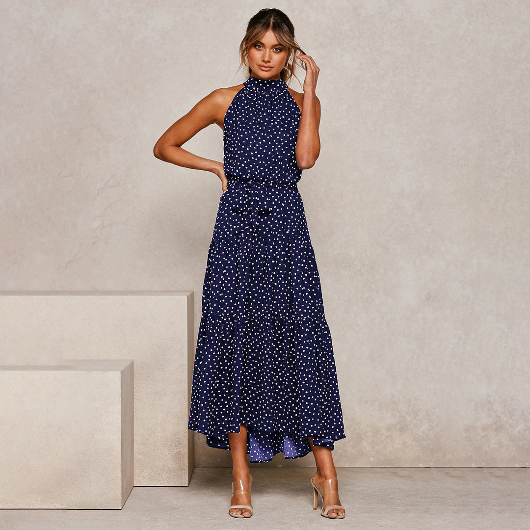 Paula - Elegantes Tupfenkleid mit Neckholder-Ausschnitt