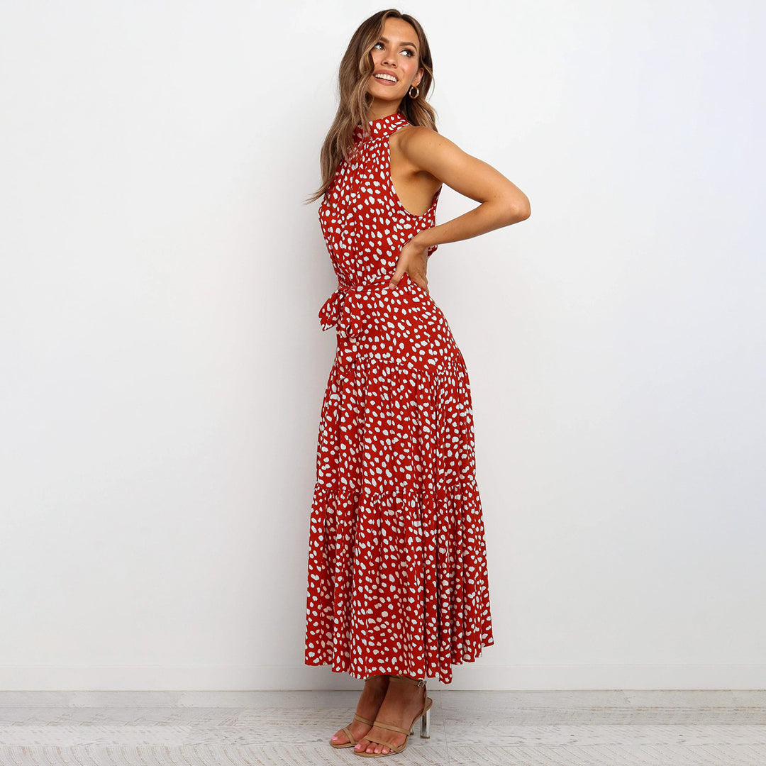 Paula - Elegantes Tupfenkleid mit Neckholder-Ausschnitt