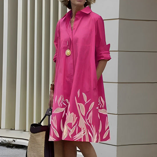 Masha - Fashion Langarm Kragen Midikleid