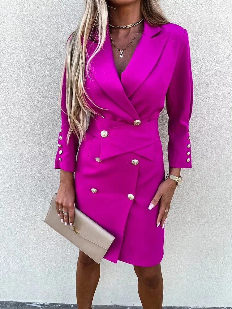 AuroraChic - Elegantes Blazer-Knopf-Kleid